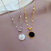 Wholesale Titanium Steel Necklace With Doublesided Motherofpearl Pendant Cartoon Style Geometric Pattern Electroplated For Female