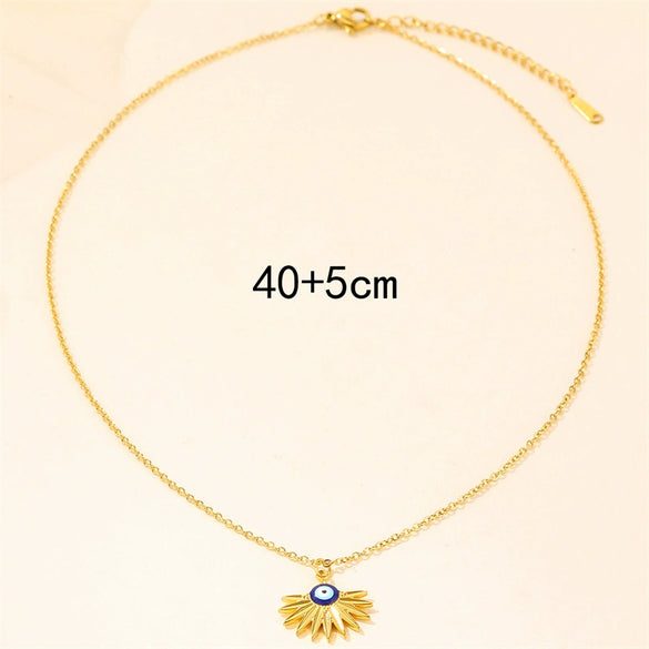 Wholesale Titanium Steel Necklace With Fanshaped Evil Eye Pendant Geometric Style Dripping Oil Treatment For Women