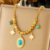 Wholesale Titanium Steel Necklace With Geometric Turquoise Pendant Electroplated All Match Elegant Light Luxury For Women