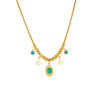 Wholesale Titanium Steel Necklace With Geometric Turquoise Pendant Electroplated All Match Elegant Light Luxury For Women