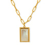 Wholesale Titanium Steel Necklace With Golden Clasp Square Inlaid White Seashells Pendant Fashion Geometric Design For Women