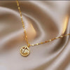 Wholesale Titanium Steel Necklace With Hollow Lucky Word Pendant Full Diamond Electroplated Women's Fashion Minimalist Jewelry