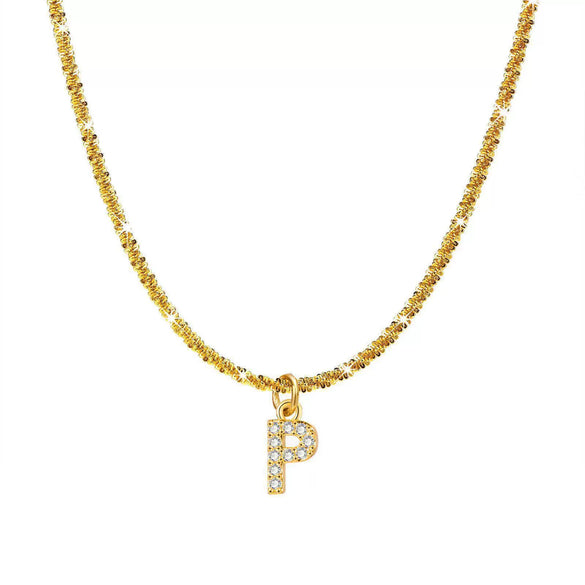 Wholesale Titanium Steel Necklace With Mixed Gem Inlay Letter Pendant For Women