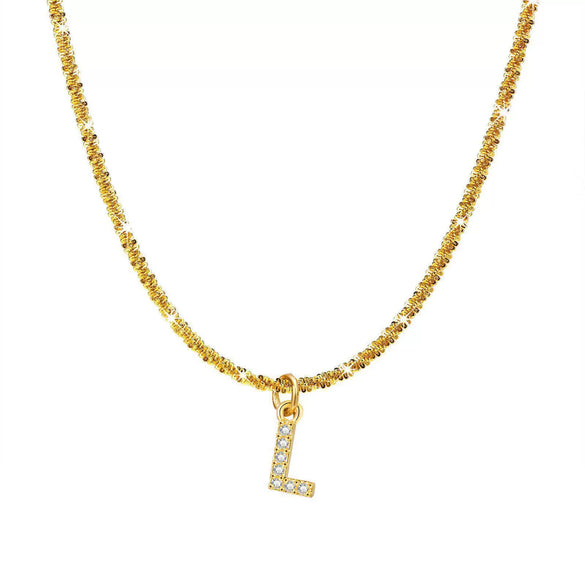 Wholesale Titanium Steel Necklace With Mixed Gem Inlay Letter Pendant For Women