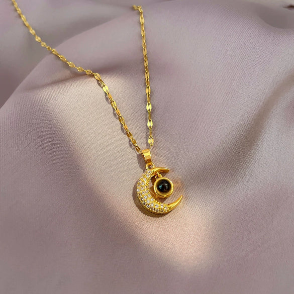 Wholesale Titanium Steel Necklace With Moon Projection And Geometric Design For Women