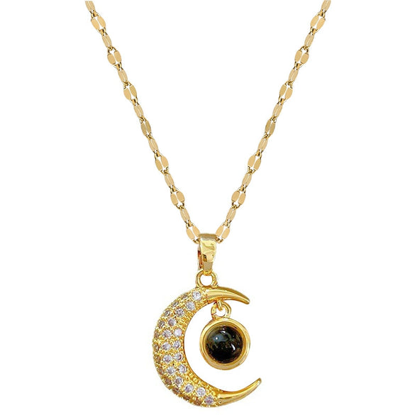 Wholesale Titanium Steel Necklace With Moon Projection And Geometric Design For Women