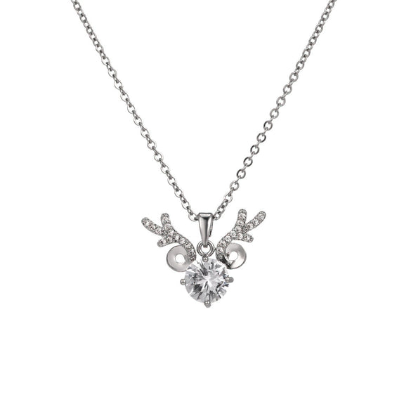 Wholesale Titanium Steel Necklace With Mori Antler Pendant Mixed Gem Inlay Letters And Numbers Pattern For Women
