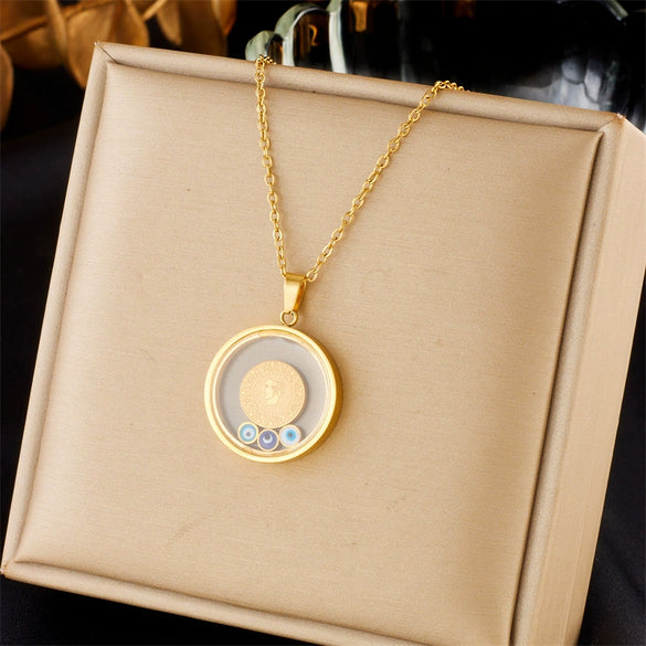 Wholesale Titanium Steel Necklace With Round Eye Pendant Electroplated Simple And Personalized Design For Women