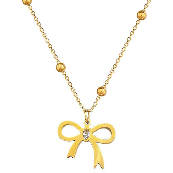 Wholesale Titanium Steel Necklace With Zircon Bow Geometric Pattern Electroplating Cartoon Style
