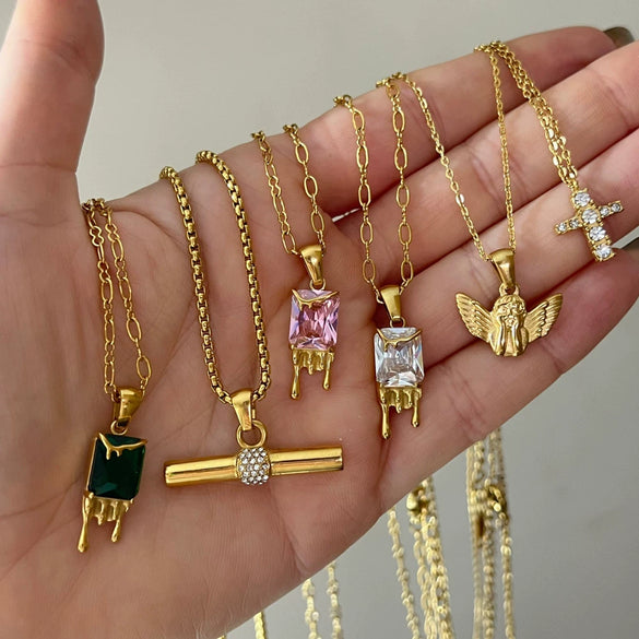 Wholesale Titanium Steel Ochain Light Luxury Geometric Cross Pendant Necklace With Real Gold Electroplating For Women