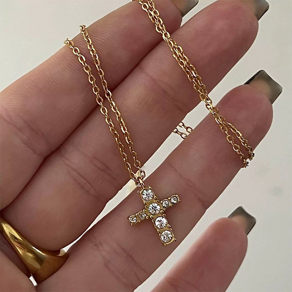 Wholesale Titanium Steel Ochain Light Luxury Geometric Cross Pendant Necklace With Real Gold Electroplating For Women