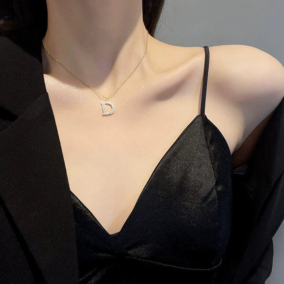 Wholesale Titanium Steel Ochain Necklace With Letter D Light Luxury Niche Design Electroplated