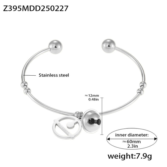 Wholesale 316L Stainless Steel Open Bracelet With Robot Cat Bell Creative And Popular Electroplated