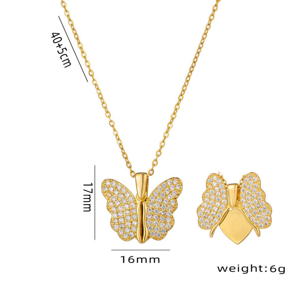Wholesale Titanium Steel Open Butterfly Pendant With Heart Wings And Lettering Electroplated Ochain For Women