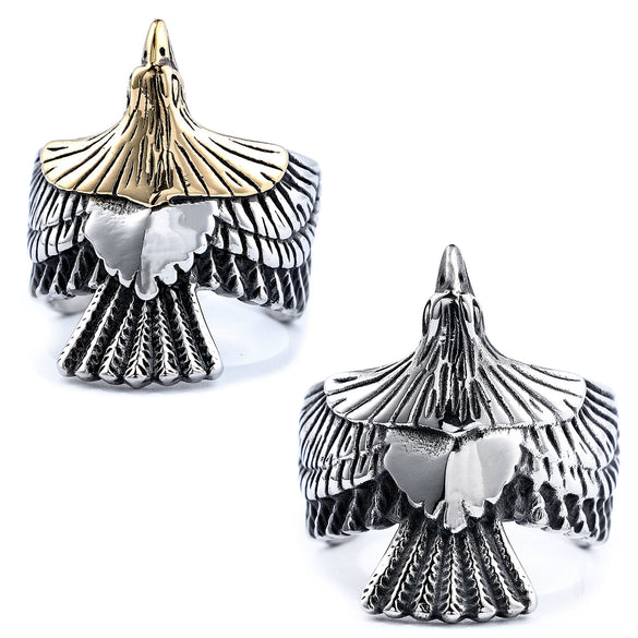 Wholesale Titanium Steel Open Free Eagle Ring With Oil Treatment For Men And Women