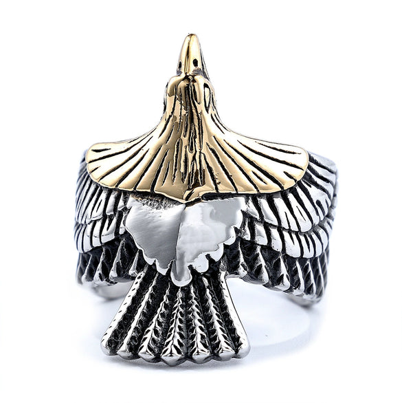 Wholesale Titanium Steel Open Free Eagle Ring With Oil Treatment For Men And Women