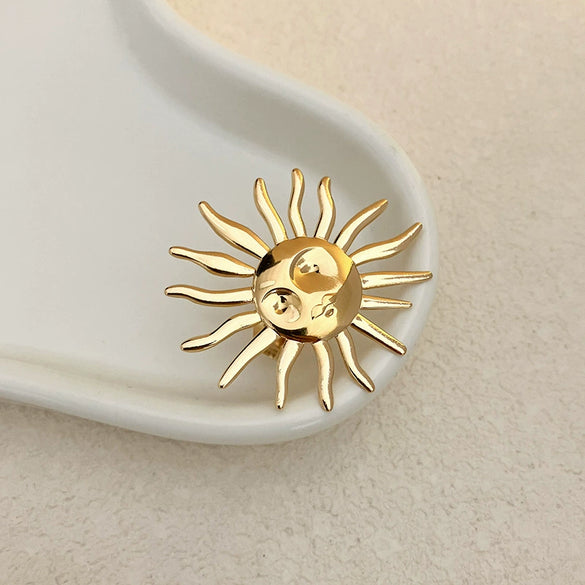 Wholesale Titanium Steel Open Ring Geometric Ugly Cute Sun Design Electroplated Hand Jewelry Unisex