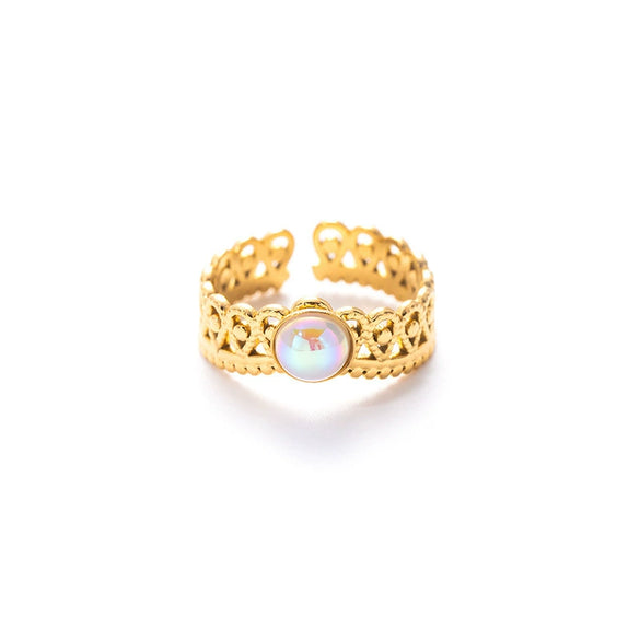 Wholesale Titanium Steel Open Ring With Geometric Pattern And Electroplating For Women
