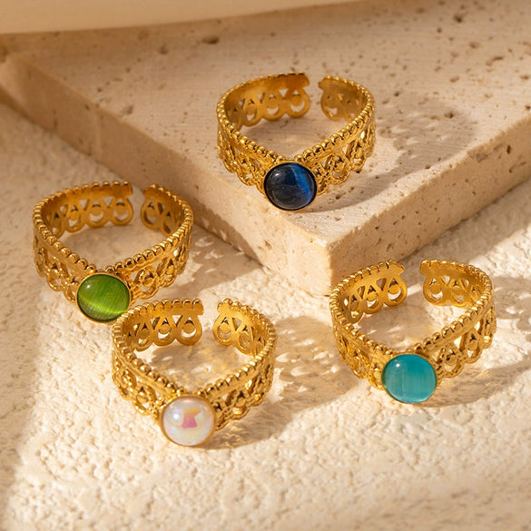 Wholesale Titanium Steel Open Ring With Geometric Pattern And Electroplating For Women