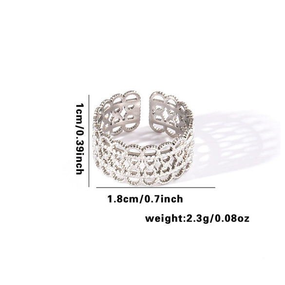 Wholesale Titanium Steel Open Ring With Hollowout Design And Heart Shape Flower Leaves Letters Numbers Text Patterns Electroplated Unisex