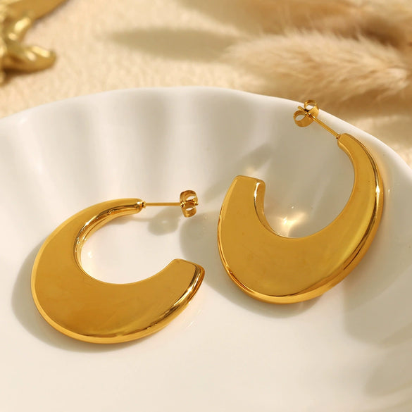 Wholesale 316L Stainless Steel Oval Geometric Cshaped 18K Gold Plated Women's Earrings