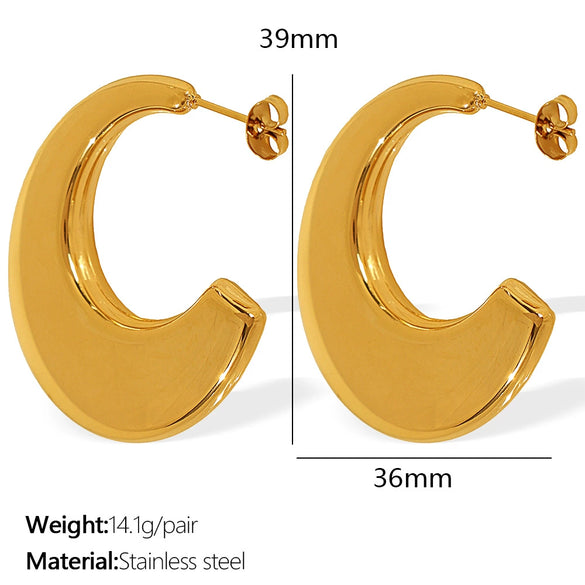 Wholesale 316L Stainless Steel Oval Geometric Cshaped 18K Gold Plated Women's Earrings