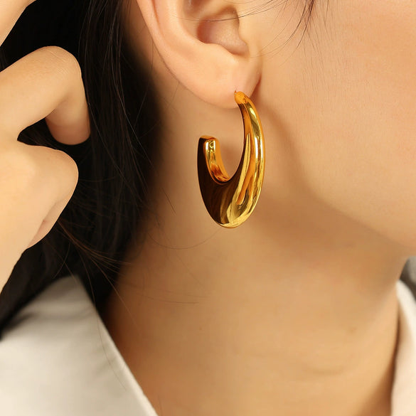 Wholesale 316L Stainless Steel Oval Geometric Cshaped 18K Gold Plated Women's Earrings