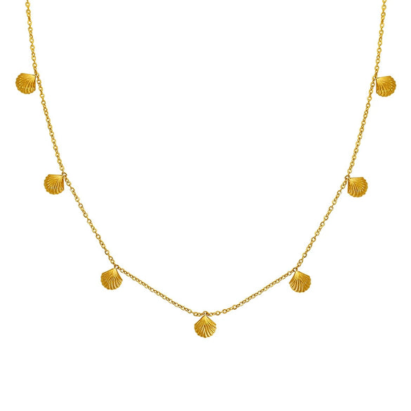 Wholesale 316L Stainless Steel Palace Style Shell Pendant Necklace With Electroplating For Women