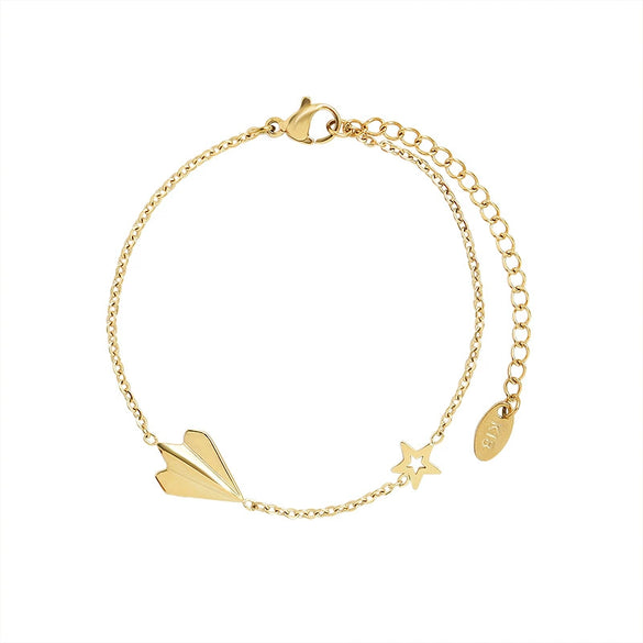 Wholesale Titanium Steel Paper Aircraft And Star Design Necklace And Bracelet Set With Electroplating For Women