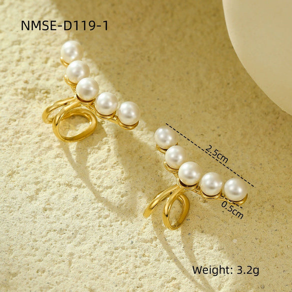 Wholesale Titanium Steel Pearl Ear Bone Clip For Women Retro Cold Style Electroplated