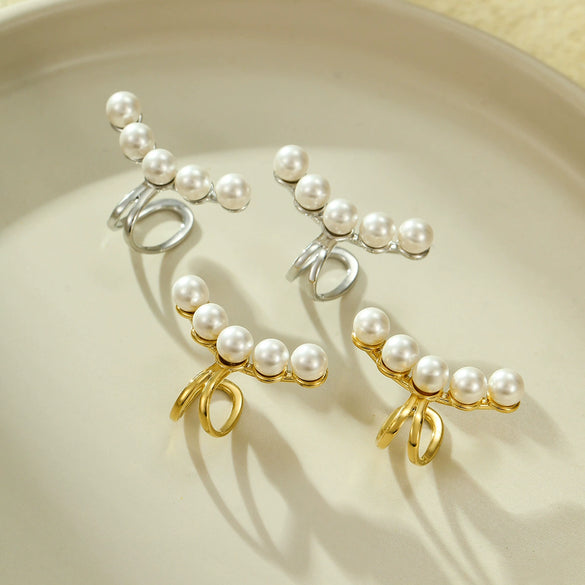 Wholesale Titanium Steel Pearl Ear Bone Clip For Women Retro Cold Style Electroplated