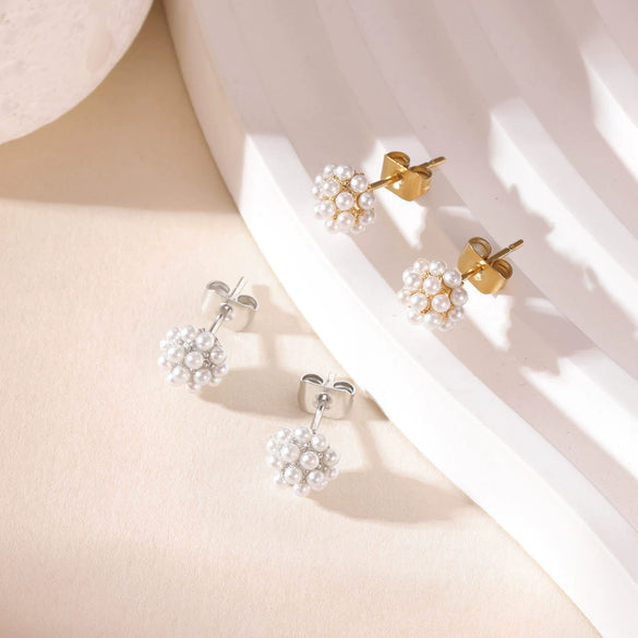 Wholesale Titanium Steel Pearl Earrings Simple Geometric Retro Electroplated For Women