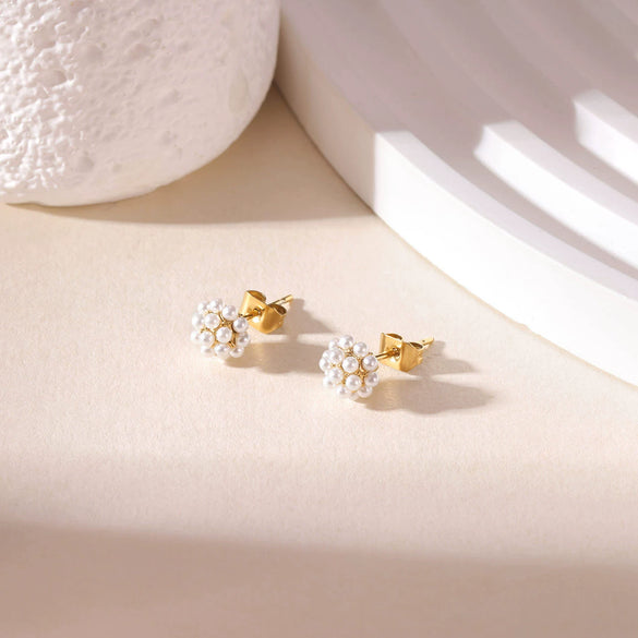 Wholesale Titanium Steel Pearl Earrings Simple Geometric Retro Electroplated For Women