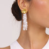 Wholesale Titanium Steel Pearl Tassel Flower Earrings For Women Geometric Pattern Electroplated Stainless Steel Jewelry