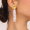 Wholesale Titanium Steel Pearl Tassel Flower Earrings For Women Geometric Pattern Electroplated Stainless Steel Jewelry