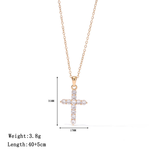 Wholesale Titanium Steel Pendant Necklace With Inlaid Zircon Geometric Design Electroplated O Word Chain For Women