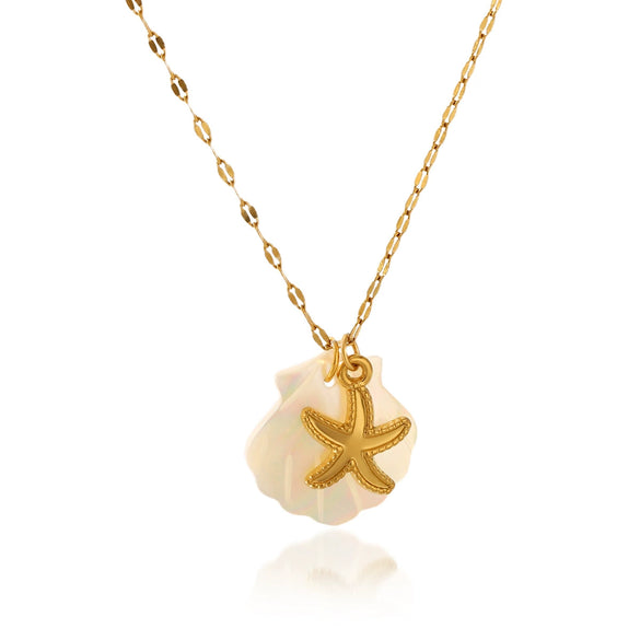 Wholesale Titanium Steel Pendant Necklace With Starfish Conch Shell Design Ocean Wind Vacation Style Vacuum Plating For Women