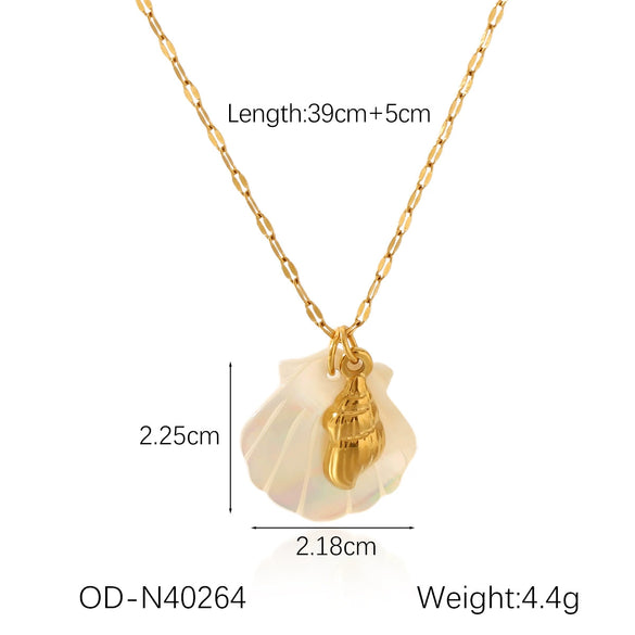 Wholesale Titanium Steel Pendant Necklace With Starfish Conch Shell Design Ocean Wind Vacation Style Vacuum Plating For Women
