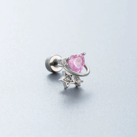 Wholesale Titanium Steel Perforated Ear Nail Sweet Style With Zircon Flower Love Butterfly And Heart Pattern For Women