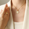 Wholesale 316L Stainless Steel Personality Letters Round Seashell Necklace With Electroplating For Women