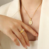 Wholesale 316L Stainless Steel Personality Letters Round Seashell Necklace With Electroplating For Women