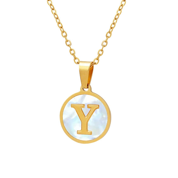 Wholesale 316L Stainless Steel Personality Letters Round Seashell Necklace With Electroplating For Women