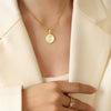 Wholesale 316L Stainless Steel Personality Letters Round Seashell Necklace With Electroplating For Women