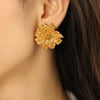 Wholesale 316L Stainless Steel Plated 18K Gold Exaggerated Flower And Leaf Ear Stud Earrings For Women