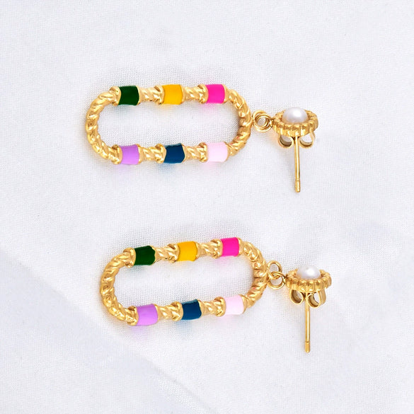 Wholesale Titanium Steel Plated Rectangular Earrings With Cartoon Character U Shaped Geometric Animal Zodiac Patterns