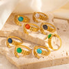 Wholesale Titanium Steel Plated Ring With Golden Leaf And Geometric Pattern Retro Style