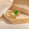 Wholesale Titanium Steel Plated Ring With Golden Leaf And Geometric Pattern Retro Style