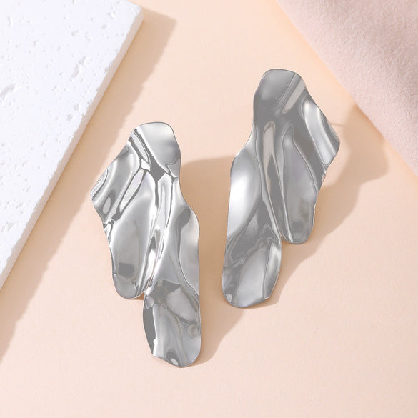 Wholesale Titanium Steel Pleated Geometric Earrings With Electroplating Treatment Retro And Smooth Irregular Design For Women