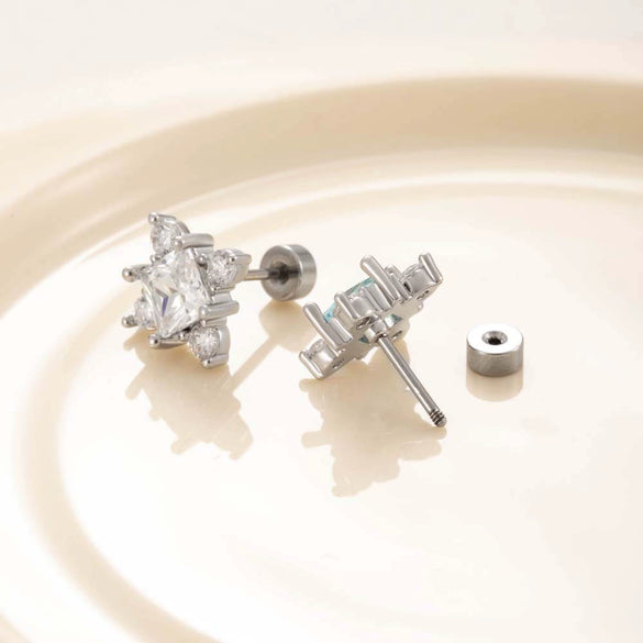Wholesale Titanium Steel Princess Style Cross Flower Earrings Inlaid With Zircon For Women