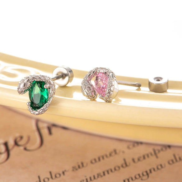 Wholesale Titanium Steel Punk Style Snake Oval Zircon Inlaid Ear Nail